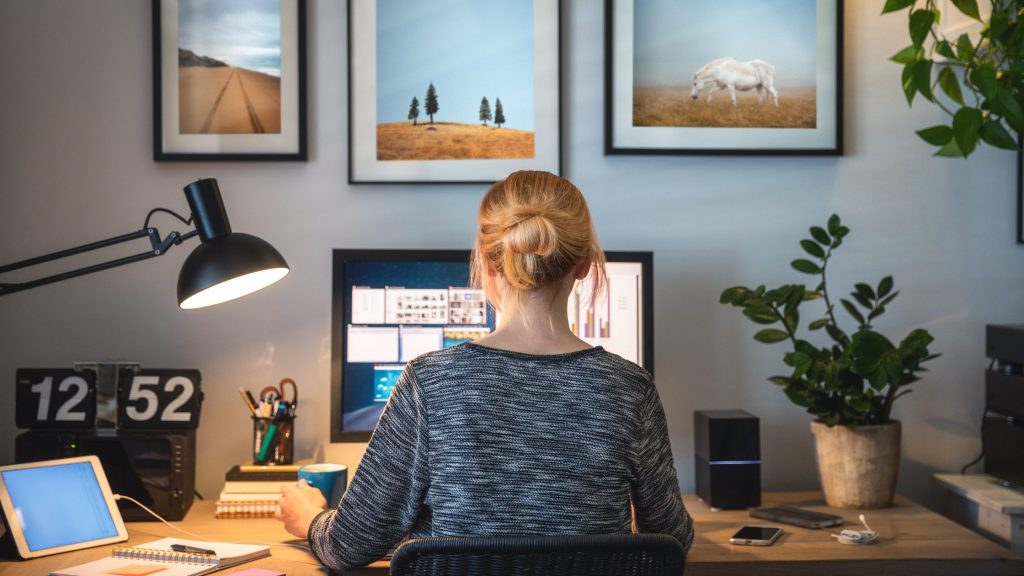 Female worker working from home