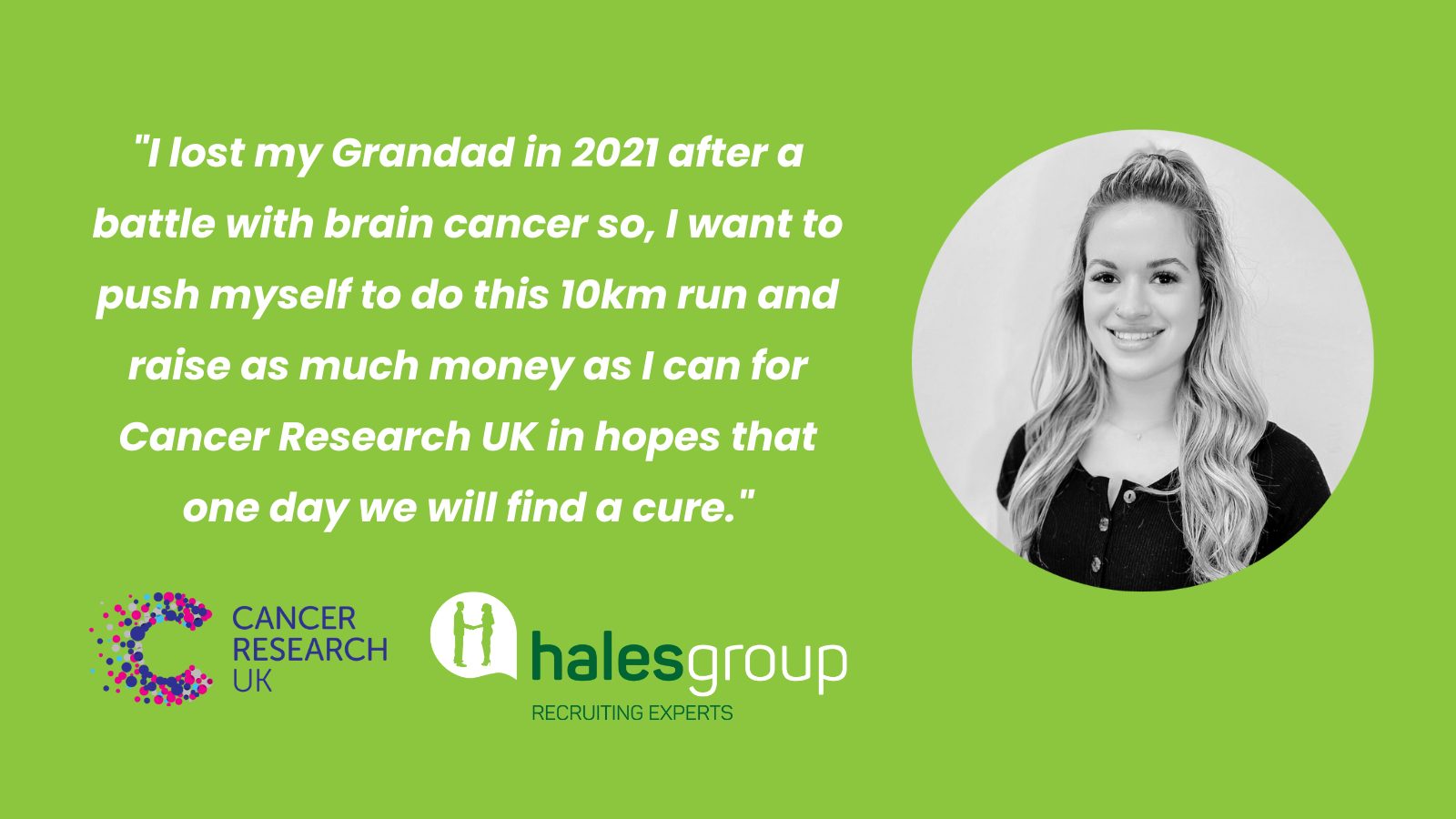 olivia wild, hales group recruitment resourcer, is raising money for cancer research UK